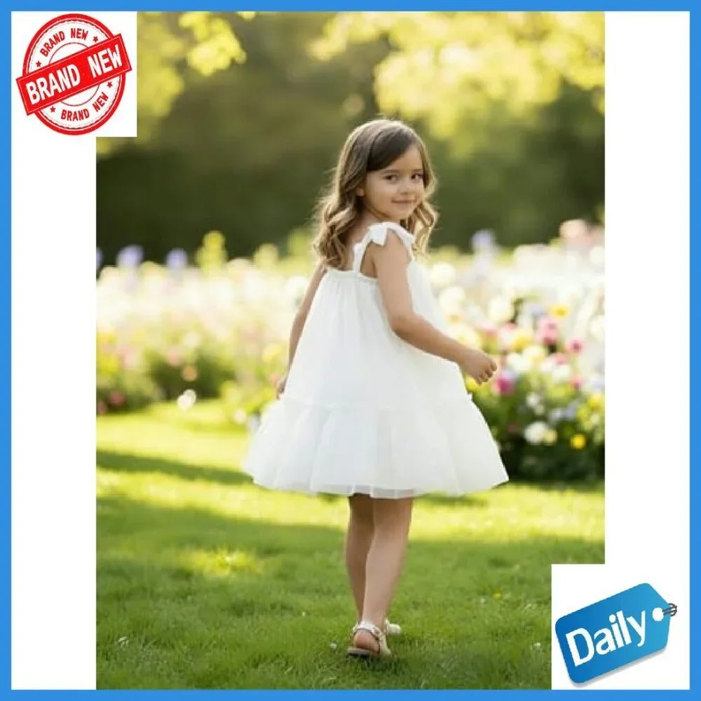 Baby Girls Tutu Dress with Bow Shoulder Strap Tulle Formal Gown